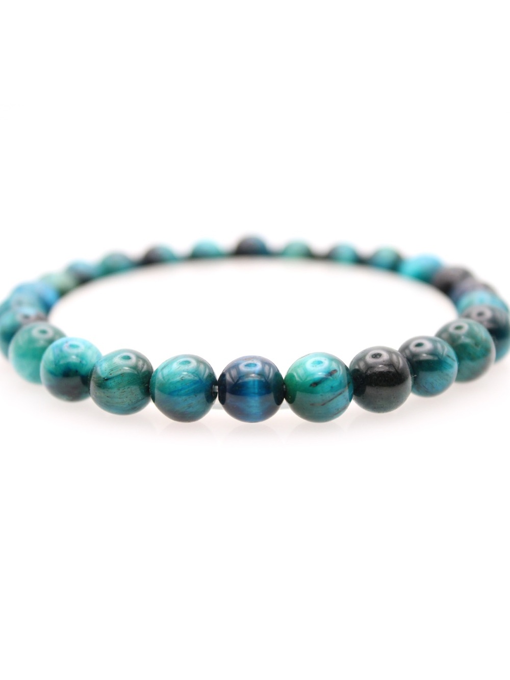 Ice-Blue Tiger Eye Bead Stretch Bracelet - Unbranded